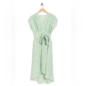 MAX STUDIO V-neck Waist Tie Dress In Green/ Off White XL $128 MSRP